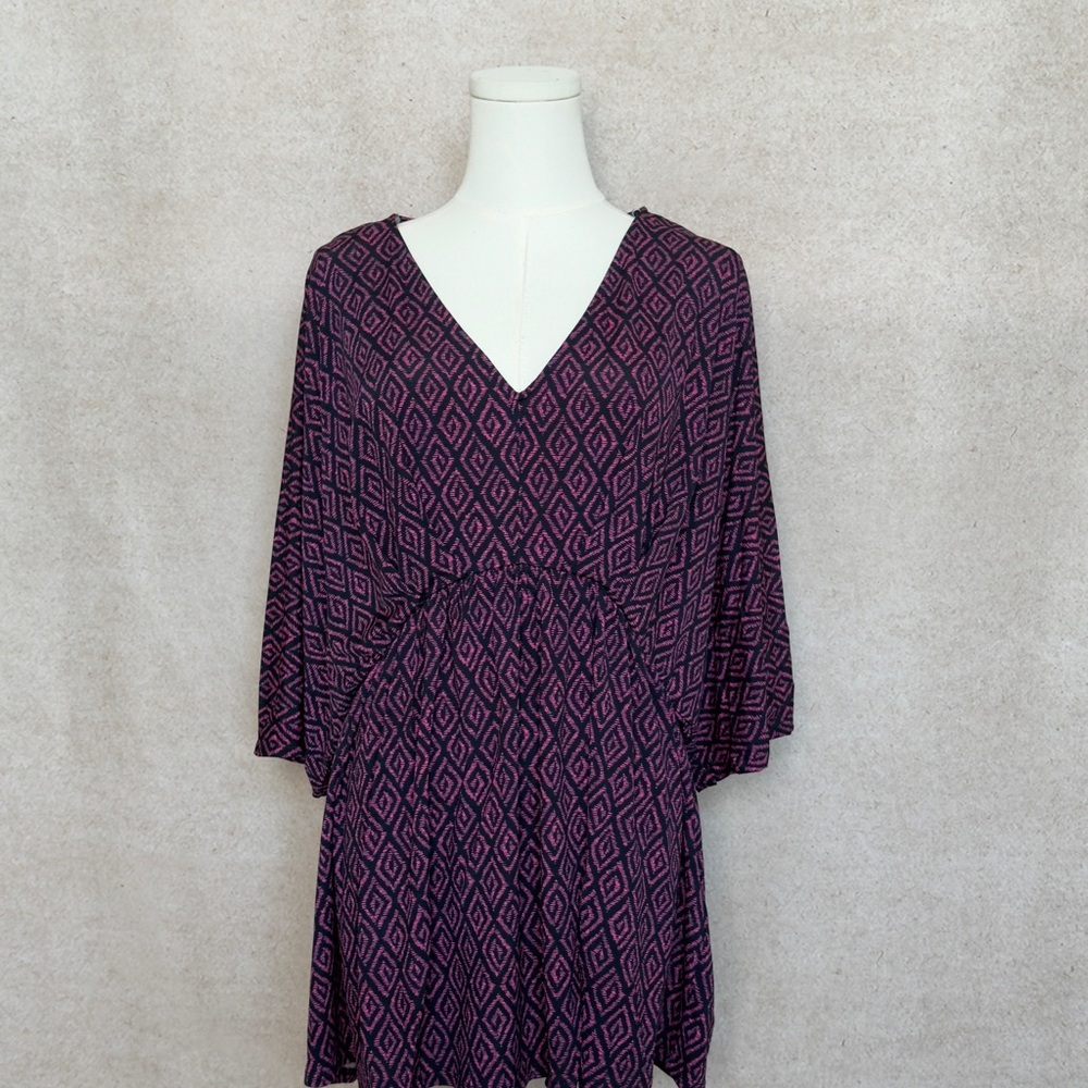 Dear Scarlett Boutique Baby Doll Chic Plum & Navy Diamond Pattern Dress